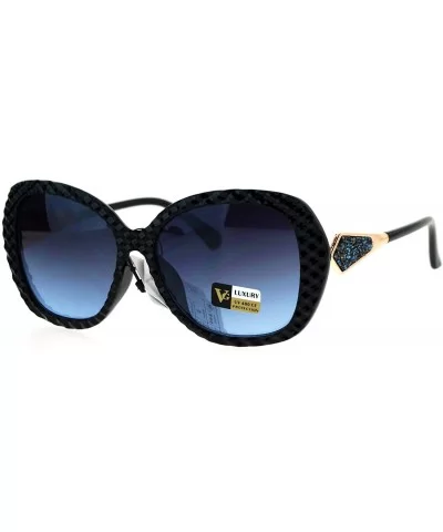 Womens Bling Rhinestone Rock Candy Glitter Butterfly Sunglasses - Black Blue Smoke - CJ17X63OAIO $18.29 Butterfly
