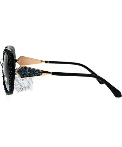 Womens Bling Rhinestone Rock Candy Glitter Butterfly Sunglasses - Black Blue Smoke - CJ17X63OAIO $18.29 Butterfly