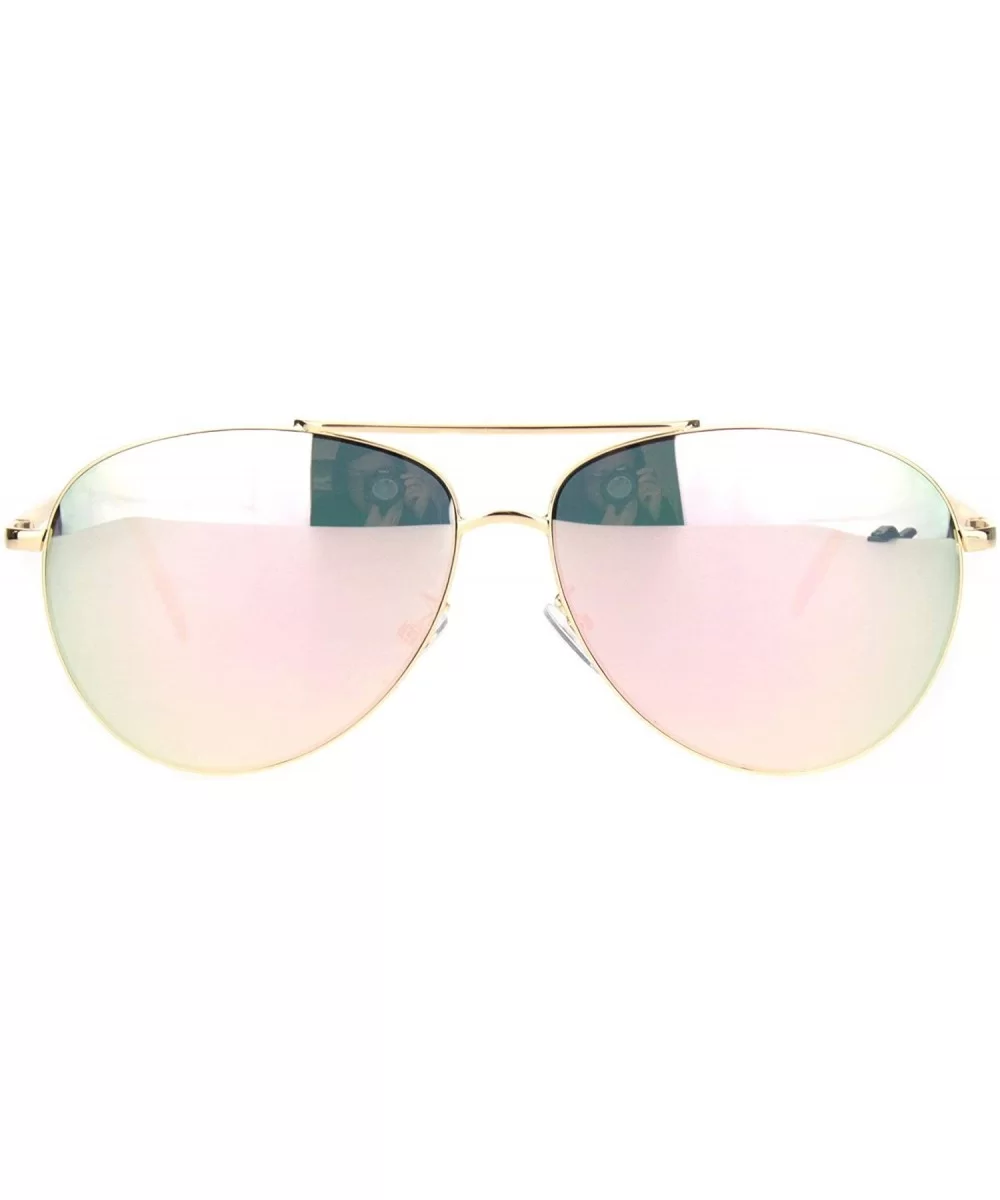 Color Reflective Mirror Officer Style Cop Metal Rim Sunglasses - Gold Peach Mirror - CM18N6CS9Q5 $16.84 Aviator