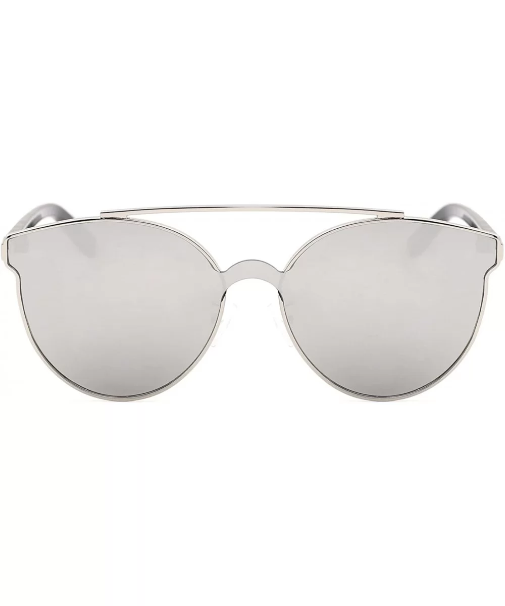 Women's Crossbar Flat Seamless Metal Sunglasses - A - C6183NXTK8U $26.56 Oval