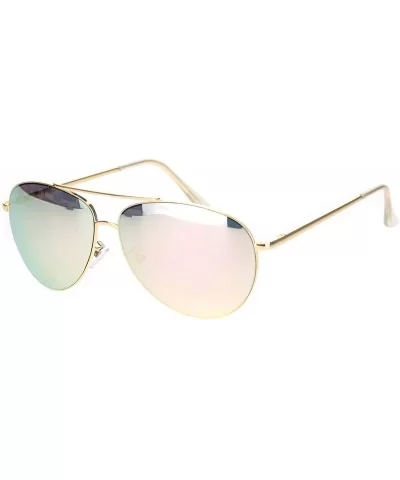 Color Reflective Mirror Officer Style Cop Metal Rim Sunglasses - Gold Peach Mirror - CM18N6CS9Q5 $16.84 Aviator