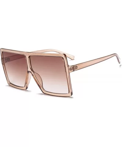 Oversized Square Frame Sunglasses for Womens Flat Top Shades Sunglasses - Transparency Brown+leopard - C418L3Y5839 $18.58 Square