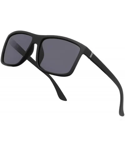 Men's Sports Polarized Sunglasses Square Frame Glasses - Grey Lens/Black Frame - CA186C528YO $15.07 Wayfarer