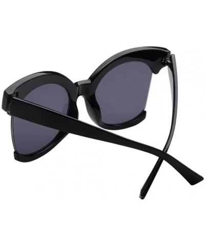 Half Frame Fashion Women Sunglasses In Cat Eye Shaped Big Sizes Lens 60mm - Black - CY12E0NTNHF $20.04 Cat Eye