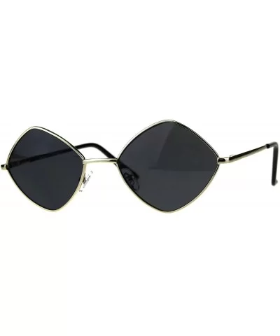 Diamond Shape Sunglasses Vintage Indie Fashion Shades Spring Hinge - Gold (Black) - C418ENQMOTH $14.38 Square