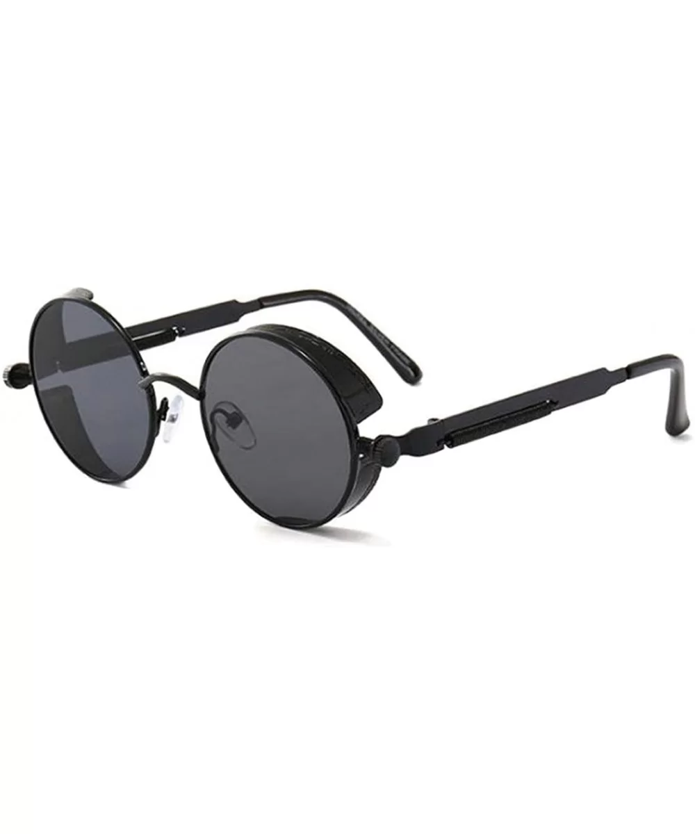 Women's Steampunk Unisex Round Metal Frame Classic Sunglaeese Black One Size - CQ18DXMI3Z8 $18.05 Square