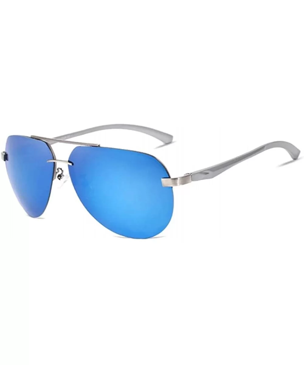 Genuine quality rimless pilot sunglasses ultra light Al-Mg fashion polarized and UV400 - Silver/Blue - CD18GA6ENST $38.40 Rim...