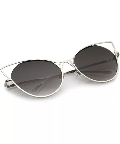 Women's Open Metal Oversize Cat Eye Sunglasses With Neutral Colored Flat Lens 60mm - Silver / Lavender - CV17XWLY43C $14.35 C...