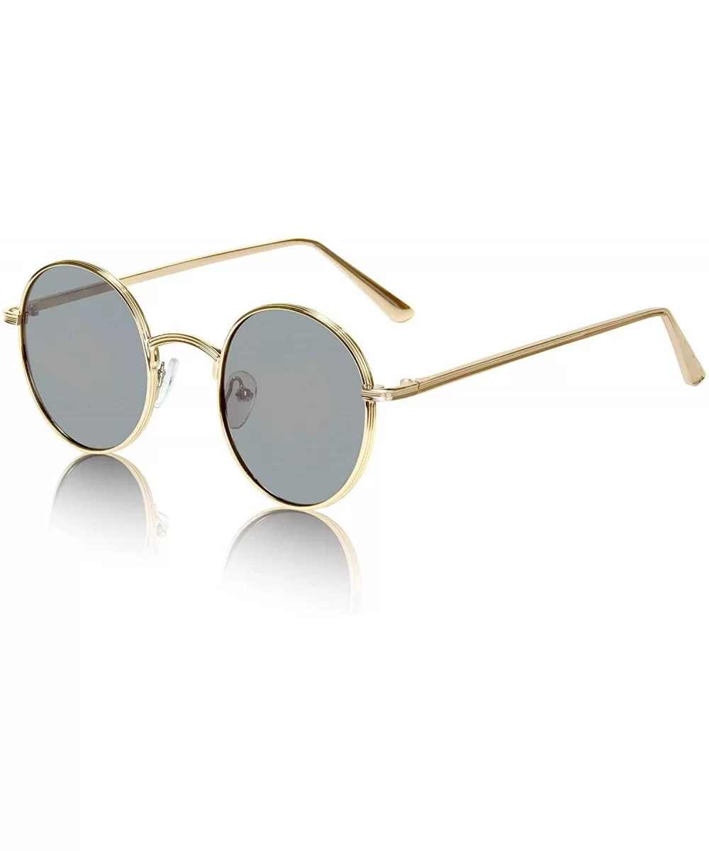 Round Sunglasses Hippie John Lennon Vintage Small Circle Gold Glasses - Smoke Lens - gold Frame - CM18XTRTZHA $13.60 Round