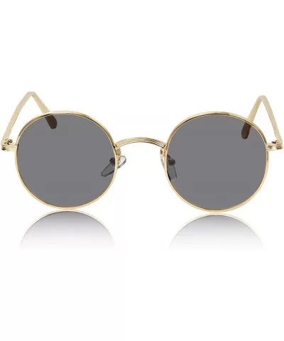 Round Sunglasses Hippie John Lennon Vintage Small Circle Gold Glasses - Smoke Lens - gold Frame - CM18XTRTZHA $13.60 Round