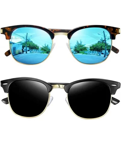 Semi Rimless Polarized Sunglasses Women Men Retro Brand Sun Glasses - Gloss Black+classic Blue - CQ196Z60054 $26.00 Semi-rimless
