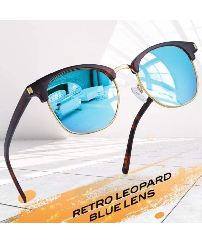 Semi Rimless Polarized Sunglasses Women Men Retro Brand Sun Glasses - Gloss Black+classic Blue - CQ196Z60054 $26.00 Semi-rimless