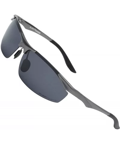 Polarized Rectangular Al-Mg Metal Half Frame Driving Sport Sunglasses For Men - CY18HM8QGY3 $46.75 Semi-rimless