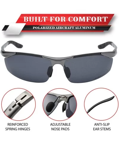 Polarized Rectangular Al-Mg Metal Half Frame Driving Sport Sunglasses For Men - CY18HM8QGY3 $46.75 Semi-rimless