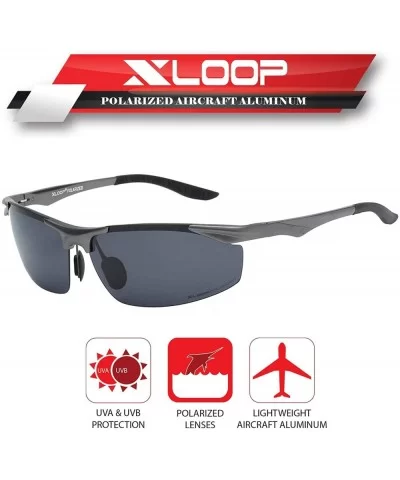 Polarized Rectangular Al-Mg Metal Half Frame Driving Sport Sunglasses For Men - CY18HM8QGY3 $46.75 Semi-rimless