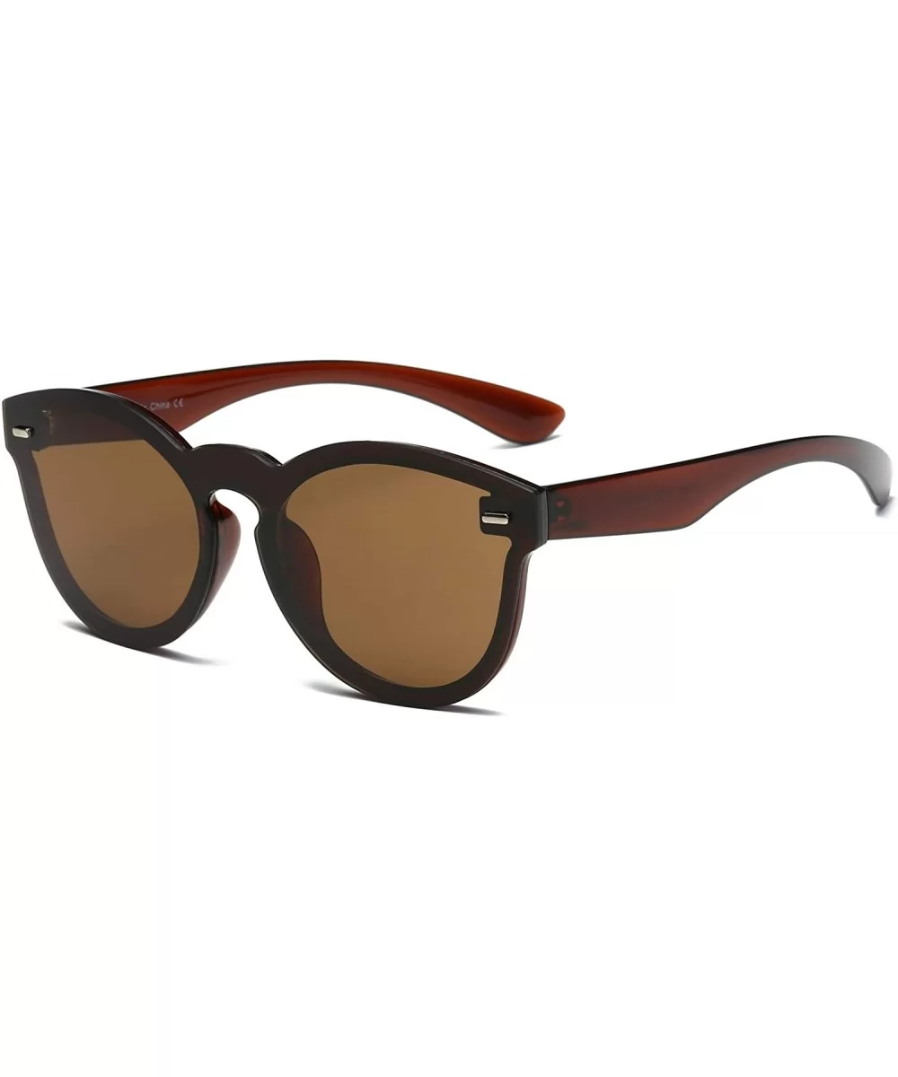Unisex Rimless Round Oversized Mirrored UV Protection Fashion Sunglasses - Brown - C518WTI8OCR $31.00 Oversized