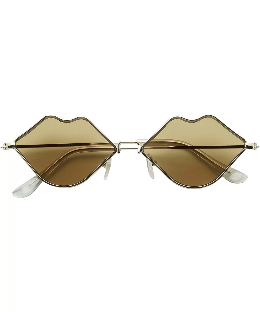 Small Retro Kiss Lip Shaped Sunglasses Slim Metal Wire Frame Flat Lens Womens Cute Chic Fashion Shades - Brown - CL195M4NRK9 ...
