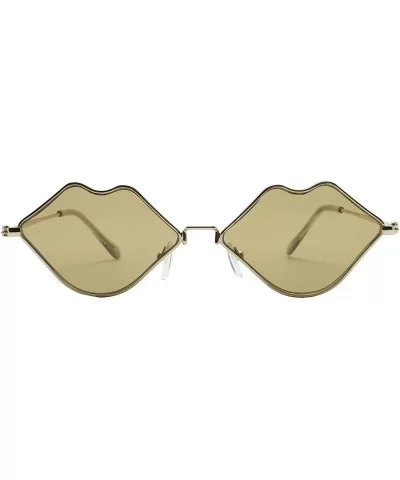 Small Retro Kiss Lip Shaped Sunglasses Slim Metal Wire Frame Flat Lens Womens Cute Chic Fashion Shades - Brown - CL195M4NRK9 ...