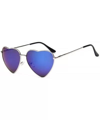 Color Coated Full Metal Frame UV400 Heart Shape Sunglasses Eyewear - Blue - C0183ASXXXH $17.19 Sport