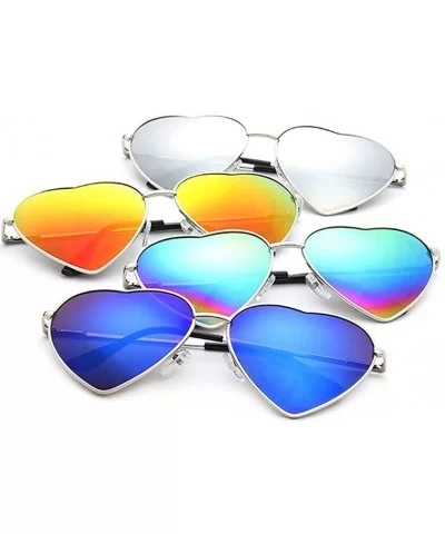 Color Coated Full Metal Frame UV400 Heart Shape Sunglasses Eyewear - Blue - C0183ASXXXH $17.19 Sport