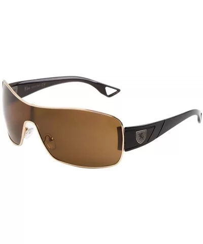 Wide Curved One Piece Shield Lens Inside Crystal Color Temple Sunglasses - Brown Black - CR199D5MDQN $29.66 Shield