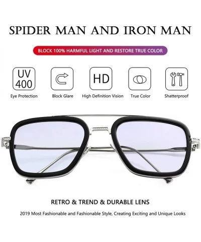 Tony Stark Sunglasses Vintage Square Metal Frame Eyeglasses for Men Women - Iron Man and Spider-Man Sun Glasses - CS18XTS0KMD...