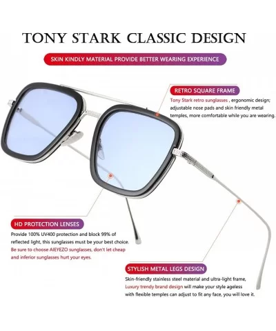 Tony Stark Sunglasses Vintage Square Metal Frame Eyeglasses for Men Women - Iron Man and Spider-Man Sun Glasses - CS18XTS0KMD...