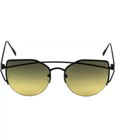 Cat Eye Metal Frame Flat Top Gradient Lens Women Fashion Sunglasses - Black Green - CE17Y0Q7GTR $11.61 Cat Eye