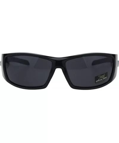 Mens Locs Sunglasses Skull Print Wrap Around Rectangular Biker Shades Black - Black White - CQ18IW5Y8U3 $16.98 Wrap