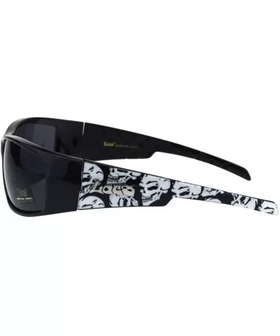 Mens Locs Sunglasses Skull Print Wrap Around Rectangular Biker Shades Black - Black White - CQ18IW5Y8U3 $16.98 Wrap