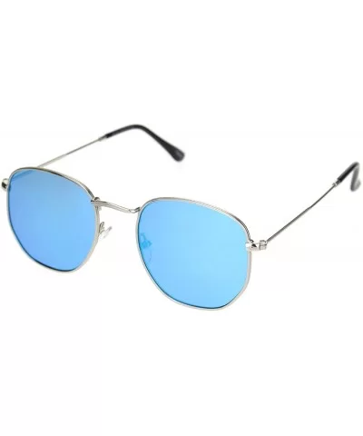 Mens 90s Retro Metal Rim Rectangular Mirror Lens Dad Sunglasses - Silver Blue Mirror - CB18N8Z4099 $16.72 Rectangular