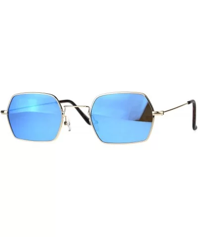 Rectangular Hexagon Shape Sunglasses Thin Metal Frame Mirror Lens - Gold (Blue Mirror) - CN18056RMI0 $11.97 Rectangular