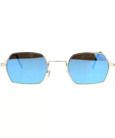 Rectangular Hexagon Shape Sunglasses Thin Metal Frame Mirror Lens - Gold (Blue Mirror) - CN18056RMI0 $11.97 Rectangular