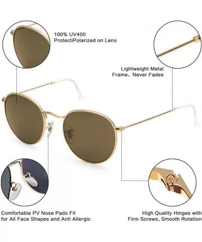 Round Sunglasses for Women/Men Shades UV Protection Retro Metal Frame Sunglasses - Brown - CZ18X9UY0ZA $12.09 Round