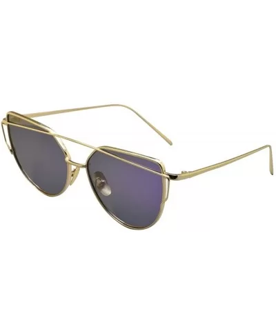 Polarised Cat Eye Sunglasses Classic Designer Twin-Beams Sunglasses - Gold / Purple - CD12JX2I3F1 $11.94 Cat Eye