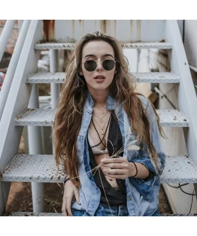 Round Sunglasses for Women/Men Shades UV Protection Retro Metal Frame Sunglasses - Brown - CZ18X9UY0ZA $12.09 Round