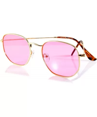 Minimalist Hexagonal Metal Frame Color Tinted/Clear Flat Lens Sunglasses A021 - Z.gold/ Pink - CQ180G620LS $18.92 Square