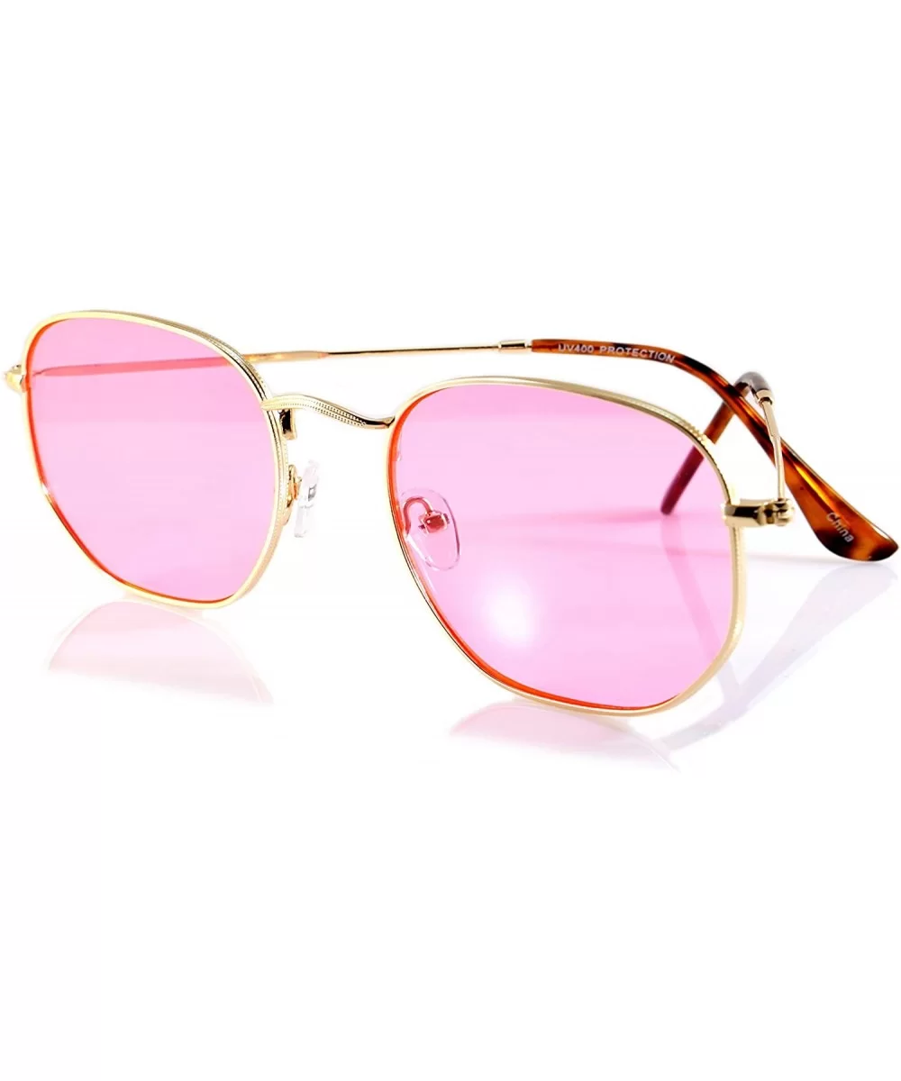 Minimalist Hexagonal Metal Frame Color Tinted/Clear Flat Lens Sunglasses A021 - Z.gold/ Pink - CQ180G620LS $18.92 Square