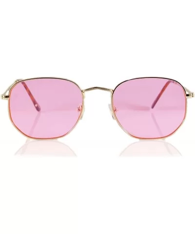 Minimalist Hexagonal Metal Frame Color Tinted/Clear Flat Lens Sunglasses A021 - Z.gold/ Pink - CQ180G620LS $18.92 Square