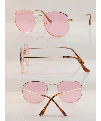 Minimalist Hexagonal Metal Frame Color Tinted/Clear Flat Lens Sunglasses A021 - Z.gold/ Pink - CQ180G620LS $18.92 Square