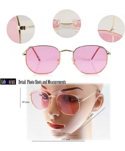 Minimalist Hexagonal Metal Frame Color Tinted/Clear Flat Lens Sunglasses A021 - Z.gold/ Pink - CQ180G620LS $18.92 Square