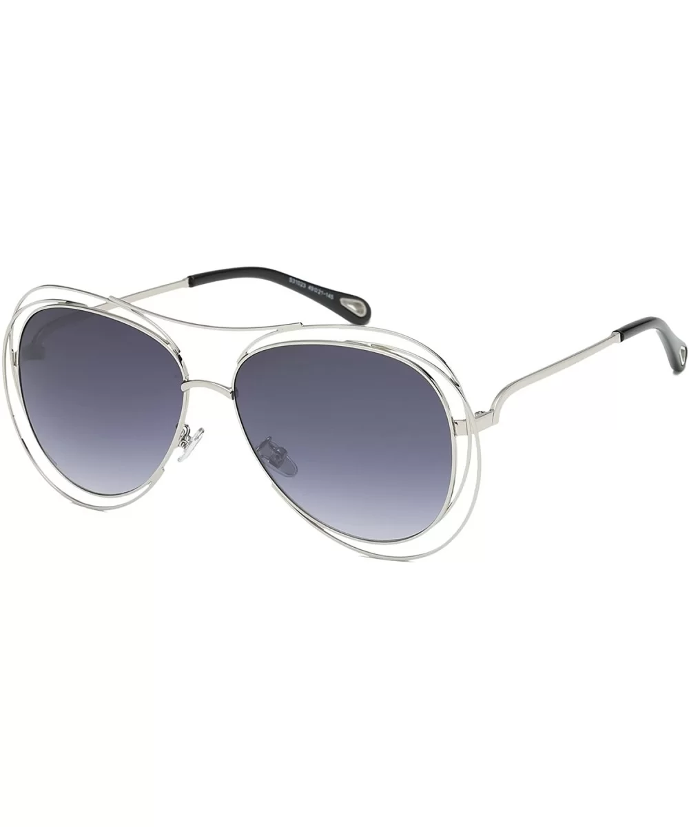 Amoury Oversize Aviator Sunglasses Metal Double Frame-Gold Frame/Grey Lens - CG180OYH6X3 $28.65 Aviator