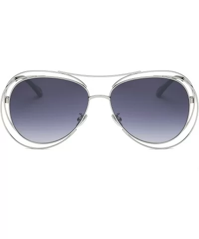 Amoury Oversize Aviator Sunglasses Metal Double Frame-Gold Frame/Grey Lens - CG180OYH6X3 $28.65 Aviator