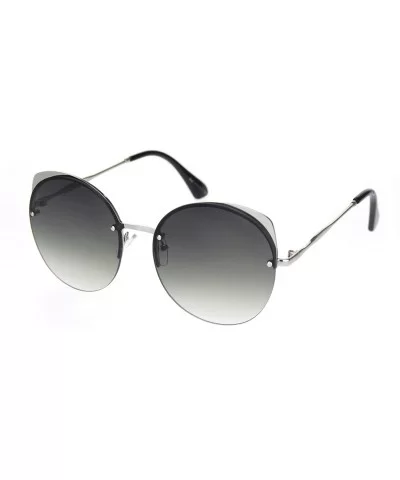 Womens Exposed Edge Round Cat Eye Brown Half Rim Sunglasses - Silver Green - CG18N8MQN9N $16.24 Cat Eye