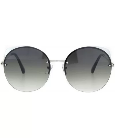 Womens Exposed Edge Round Cat Eye Brown Half Rim Sunglasses - Silver Green - CG18N8MQN9N $16.24 Cat Eye