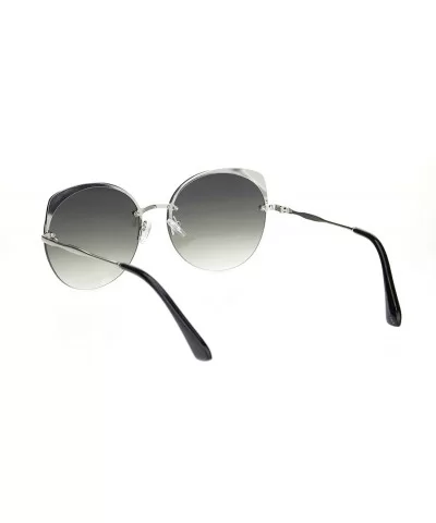 Womens Exposed Edge Round Cat Eye Brown Half Rim Sunglasses - Silver Green - CG18N8MQN9N $16.24 Cat Eye