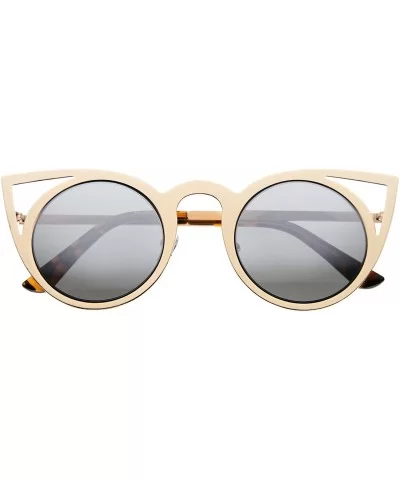 Womens Fashion Round Metal Cut-Out Flash Mirror Lens Cat Eye Sunglasses - Gold / Silver Mirror - C3128PMC8SD $13.80 Round