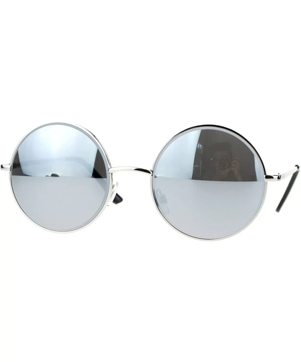 Unisex Designer Fashion Sunglasses Beveled Round Circle Frame Mirror Lens - Silver - CI180QENSC4 $14.02 Round