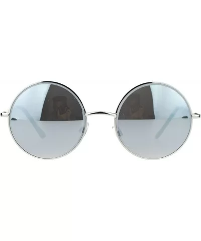 Unisex Designer Fashion Sunglasses Beveled Round Circle Frame Mirror Lens - Silver - CI180QENSC4 $14.02 Round