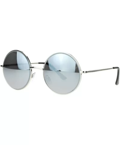 Unisex Designer Fashion Sunglasses Beveled Round Circle Frame Mirror Lens - Silver - CI180QENSC4 $14.02 Round